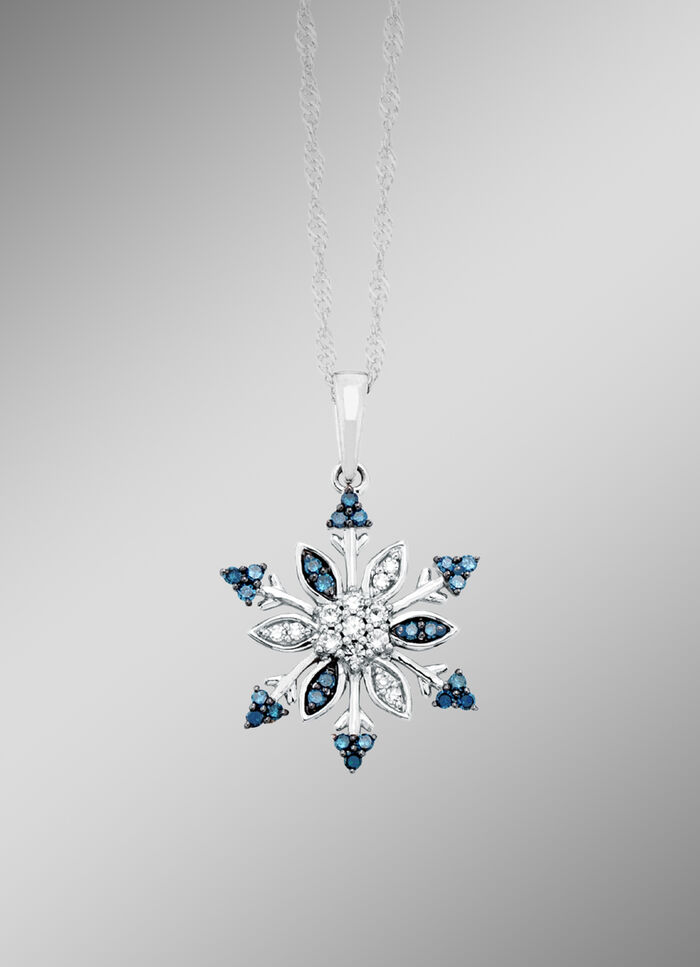 Anhänger Schneeflocke mit weissen und blauen Siamanten 