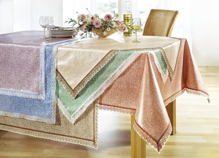 Wachstuch-Tischdecken mit Häkelborte BRAUN