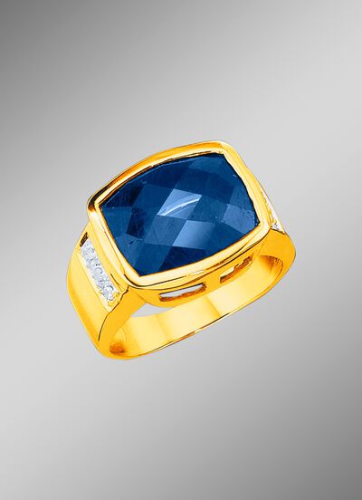 Massiver Herrenring mit Safir und Diamanten 