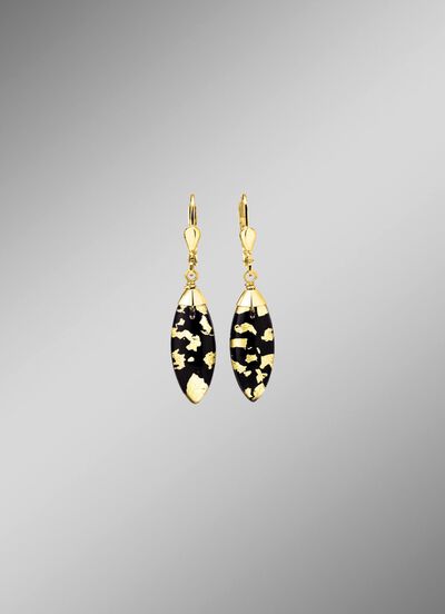 Ohrringe mit Onyx, beh. und Bergkristall mit Blattgold-Triplette 