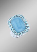 Handgearbeiteter Damenring mit Aquamarin und Blautopasen 