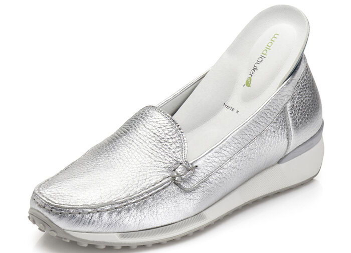 Waldläufer Slipper aus weichem Hirschleder SILBER