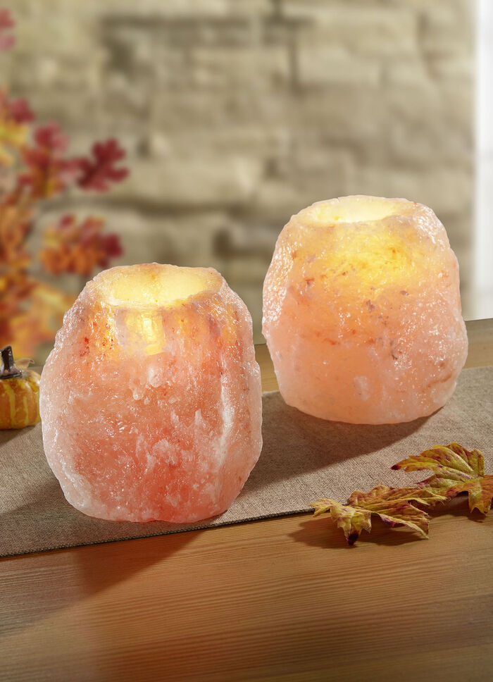 Teelichthalter Salzkristall, 2er Set 