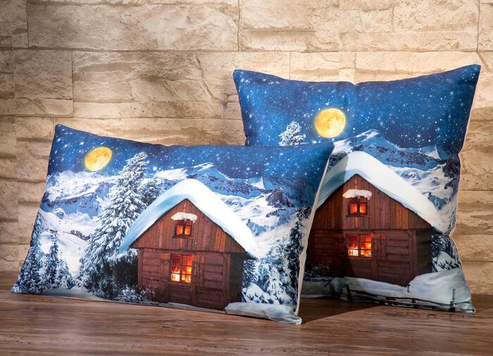 Kissenbezug Winterh&uuml;tte mit Reissverschluss BLAU