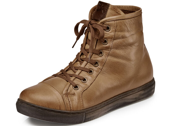 Andrea Conti, klassiche Damen-Stiefeletten, Winterschuhe, mit herausnehmbarem Fußbett COGNAC