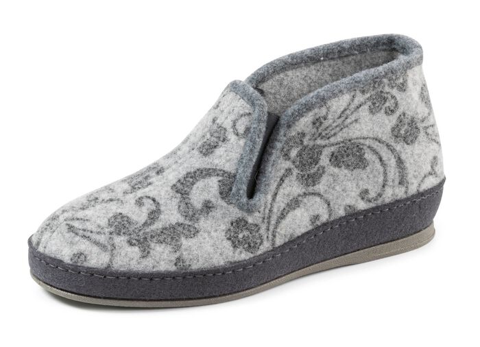 Floral bedruckter Wollfilz-Hausschuh GRAU