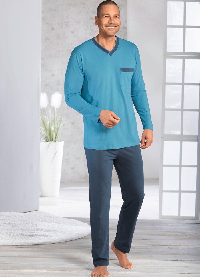 Zweierpack Schlafanz&uuml;ge mit V-Ausschnitt und offenen Abschl&uuml;ssen  