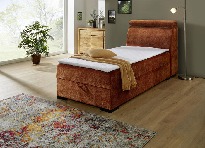 Boxspringbett auf hochwertigem Echtholzgestell TERRAKOTTA