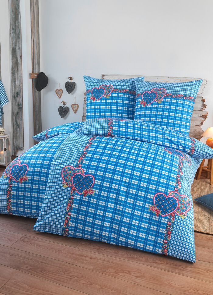 4-teiliges Bettw&auml;sche-Set mit rustikalem Karodessin BLAU