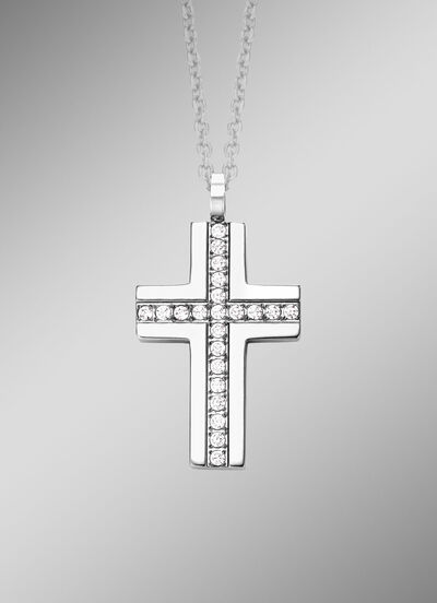 Klassischer Kreuz-Anhänger mit synth. Zirkonia 