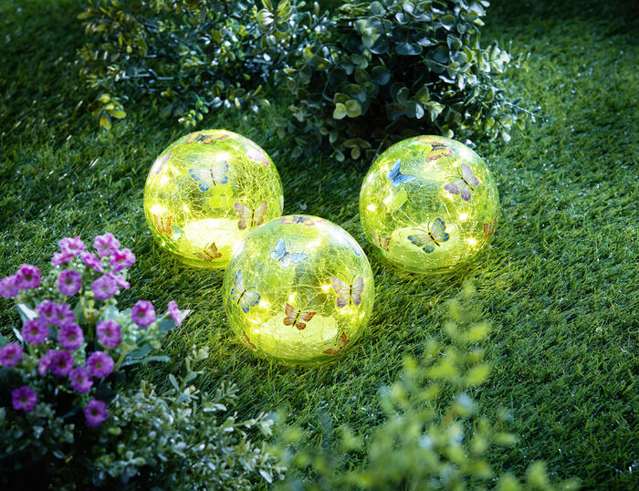 LED-Glaskugeln «Schmetterling», 3er-Set 