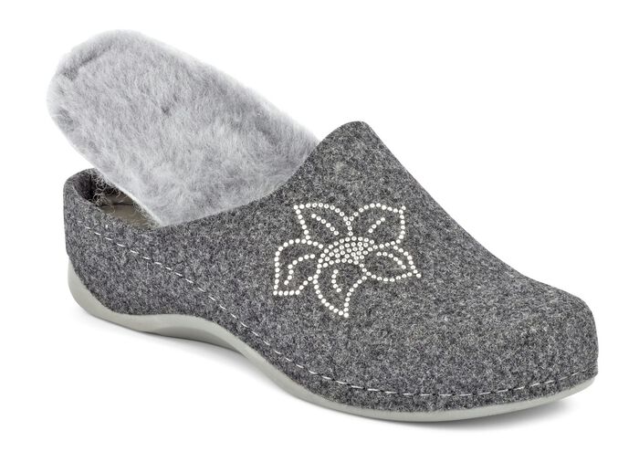 Mubb, gef&uuml;tterte Damen-Hausschuhe, Weite H, mit Lammfell ANTHRAZIT