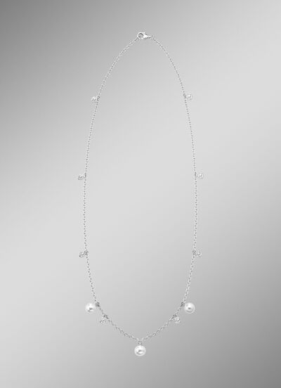 Halskette mit S&uuml;sswasser-Zuchtperlen und synth. Zirkonia 