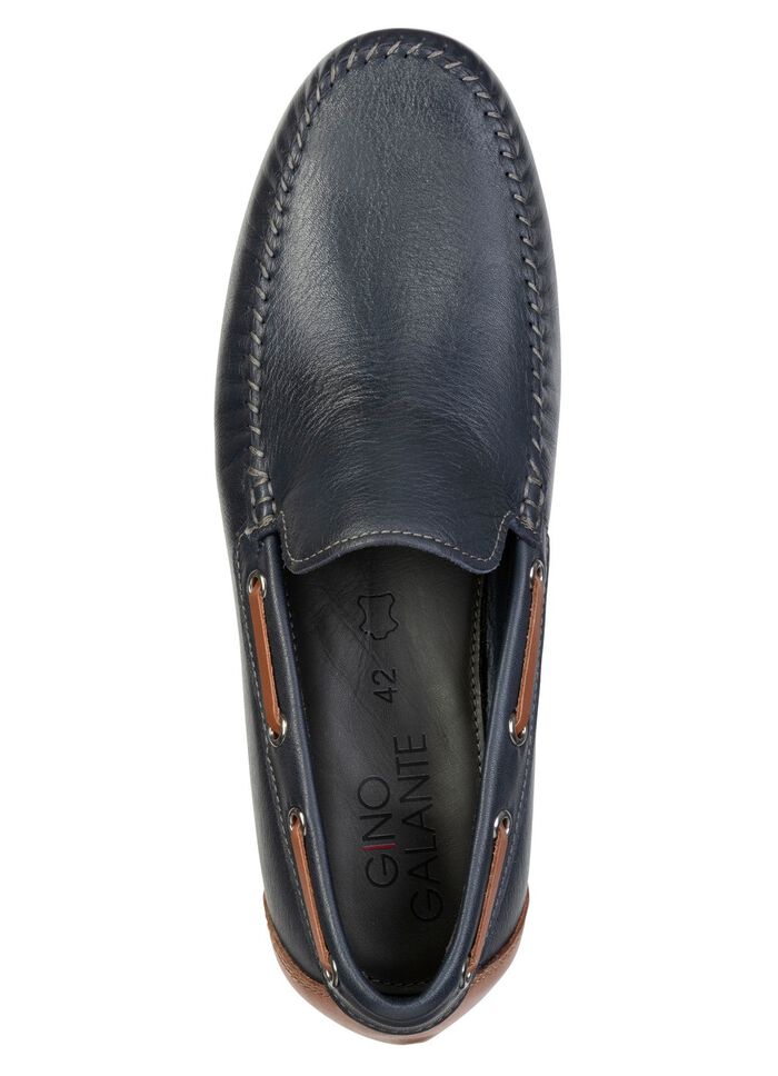 GINO GALANTE, klassische Herren-Slipper, mit Lederdurchz&uuml;gen MARINE-COGNAC