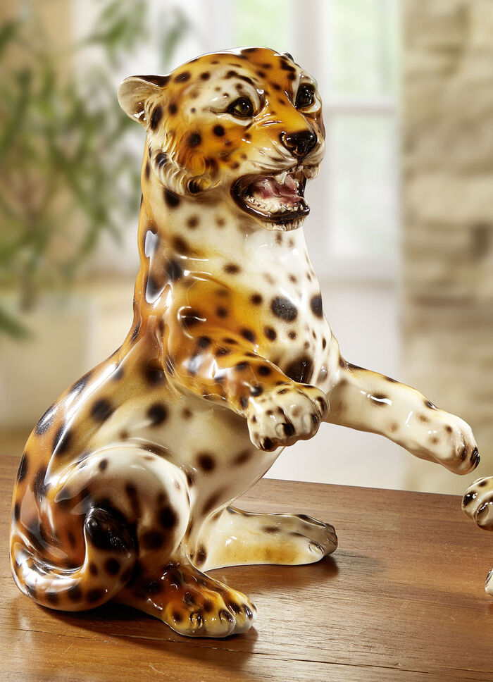 Handbemalte Leoparden aus Keramik BRAUN-WEISS