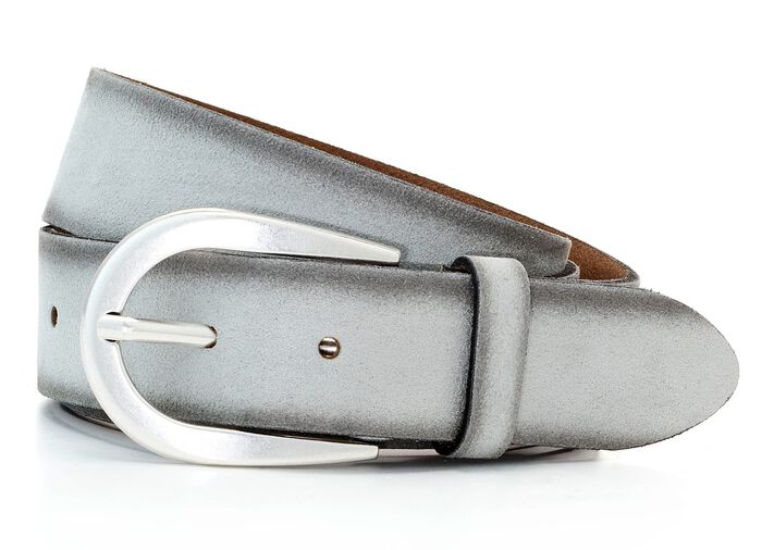 Trendiger Damen-G&uuml;rtel, aus Leder, 3,5 cm breit HELLGRAU