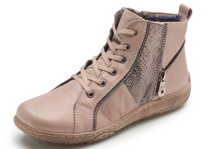 Andrea Conti Schn&uuml;r-Bootie mit reptilgepr&auml;gtem Einsatz und Zier-Reissverschluss TAUPE