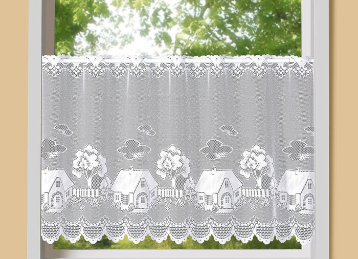 Kurzvorhang H&auml;uschen mit Stangendurchzug 