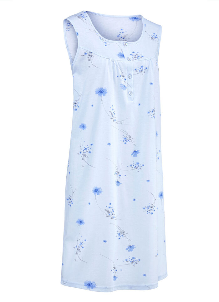 Zweierpack Nachthemden mit breiten Trägern und Knopfleiste 1X PASTELLGRÜN-BUNT, 1X BLEU-BUNT