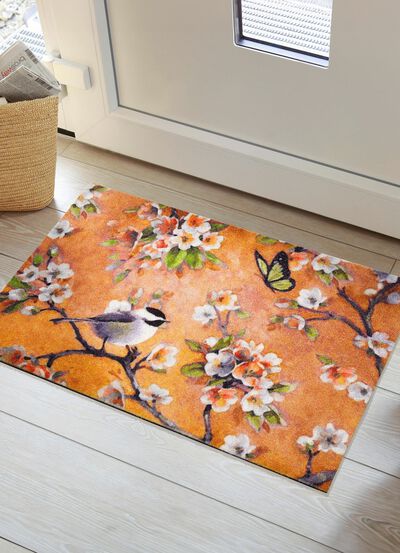 Fussmatte Vogel auf Zweig mit rutschhemmender R&uuml;ckseite 