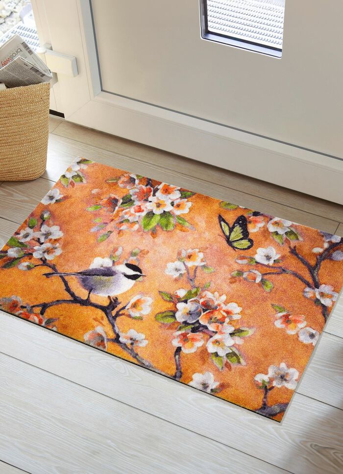 Fussmatte Vogel auf Zweig mit rutschhemmender R&uuml;ckseite 