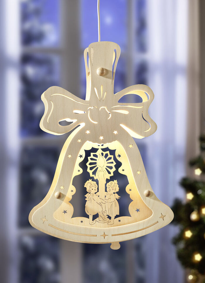 Beleuchtetes Fensterbild aus Holz 