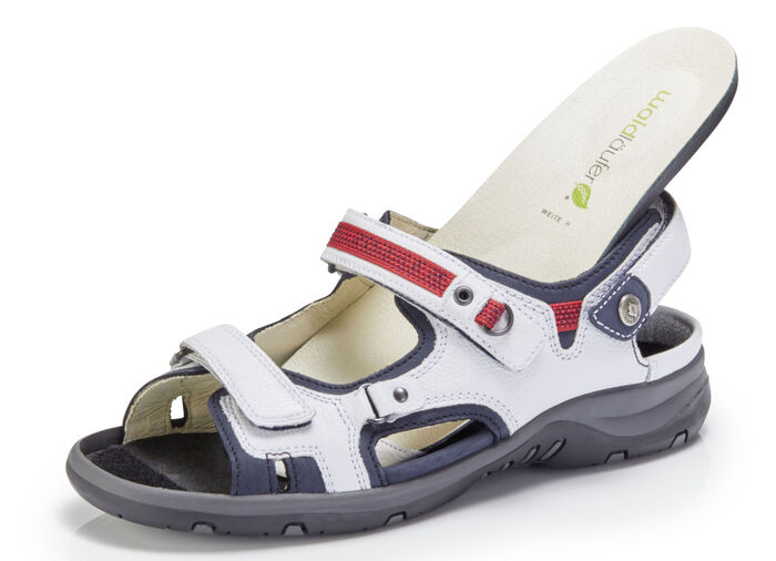 Waldläufer, sportliche Damen-Sandalen, Weite H, mit herausnehmbarem Fussbett WEISS-BLAU-ROT