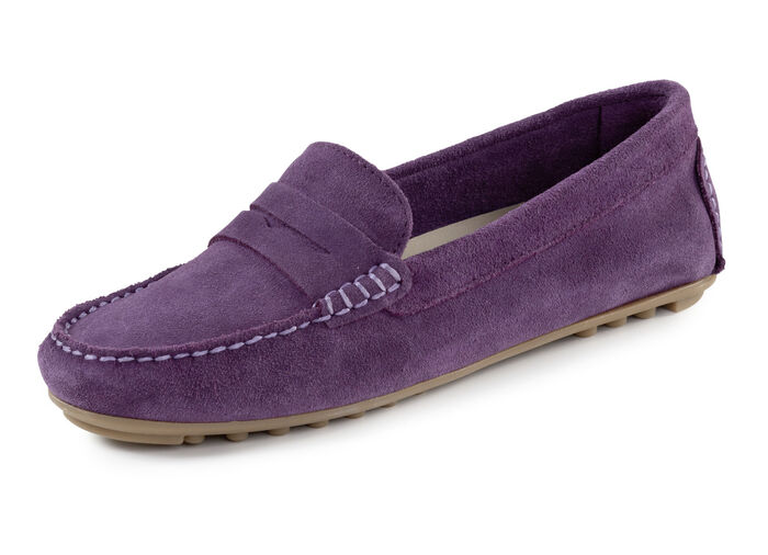 ELENA EDEN Mokassin-Slipper aus geschmeidigem Rind-Veloursleder LILA