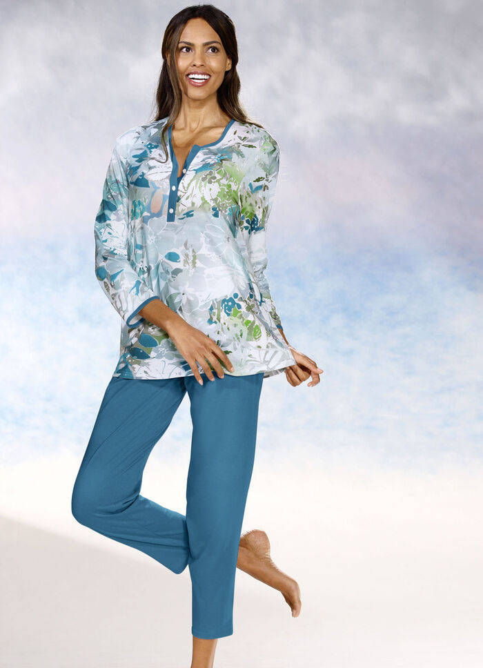 Pyjama mit langen Ärmeln und 7/8-langer Hose PETROL-BUNT