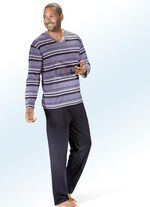 Zweierpack Pyjamas mit V-Ausschnitt, Ringeldessin und Brusttasche 1X BEERE, 1X GRAU