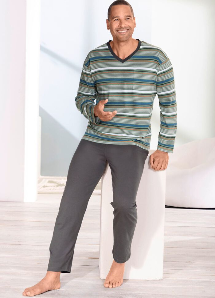 Schlafanzug mit V-Ausschnitt und offenen Abschl&uuml;ssen 