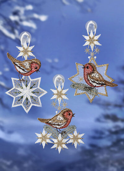 Fensterbild, 3er Set, aus echter Plauener Spitze 