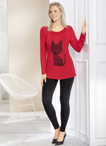 Shirt mit Katzen-Motiv in 2 Farben, 