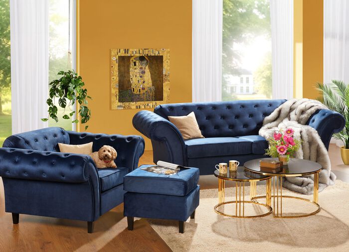 Aussergew&ouml;hnliche Polsterm&ouml;bel auf stabilem Holzgrundgestell BLAU