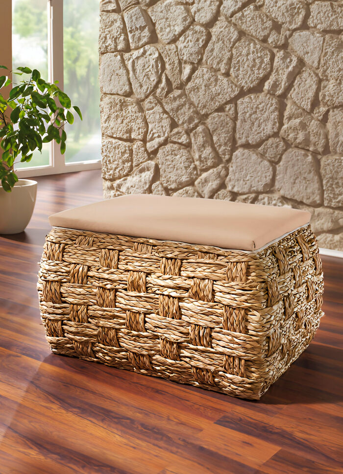 Sitztruhe aus Naturfaser in raffinierter Flechtart BEIGE-NATUR
