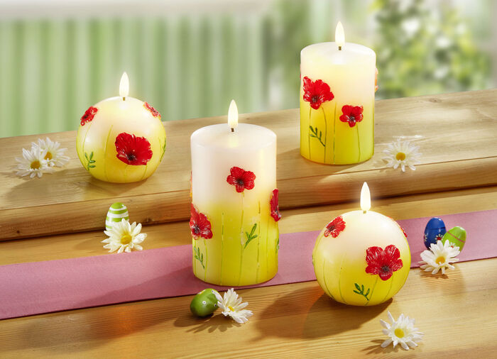 LED-Echtwachskerze, 2er-Set CREME-ROT