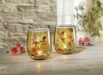 Glas-Windlicht mit Vögelchen-Szene, 2er-Set 