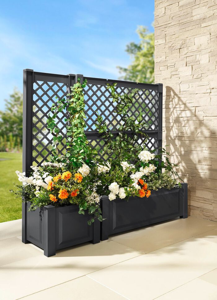 Pflanzkasten mit Spalier aus robustem Kunststoff 