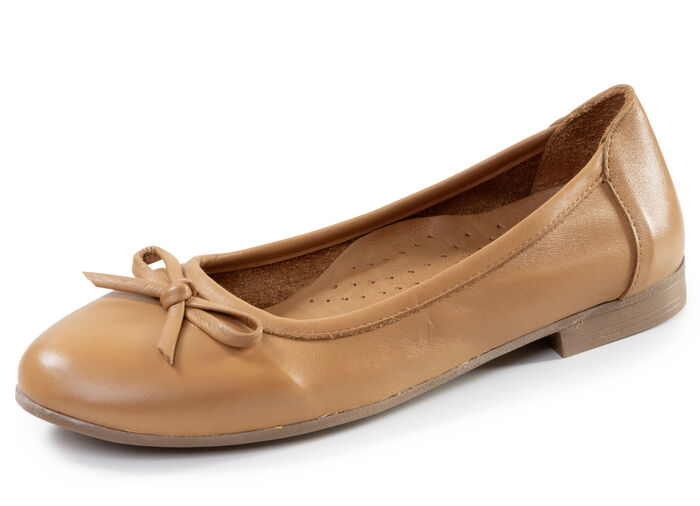 Andrea Conti, schicke Damen-Ballerinas, Weite G, mit herausnehmbarem Fussbett COGNAC
