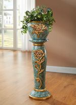 S&auml;ule mit &Uuml;bertopf aus italienischer Keramik GR&Uuml;N-GOLD