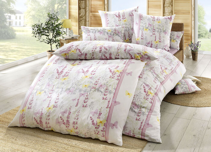 Bettwäsche-Garnitur mit farbenfroher Lavendelwiese ROSA