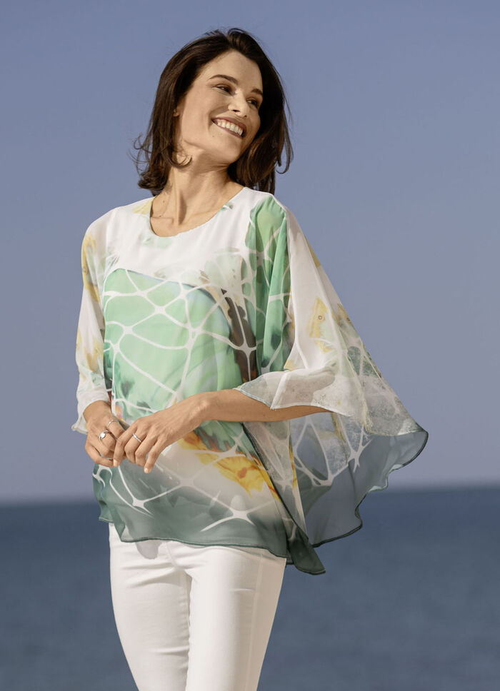 Poncho-Tunika mit eingearbeitetem Trägershirt 