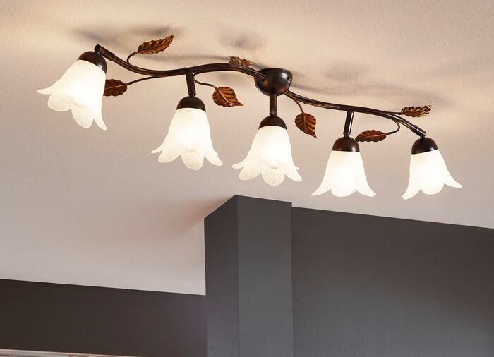 Deckenlampe aus Metall mit Glasschirmen 