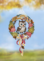 Fensterbild Herbsteule aus echter Plauener Spitze 