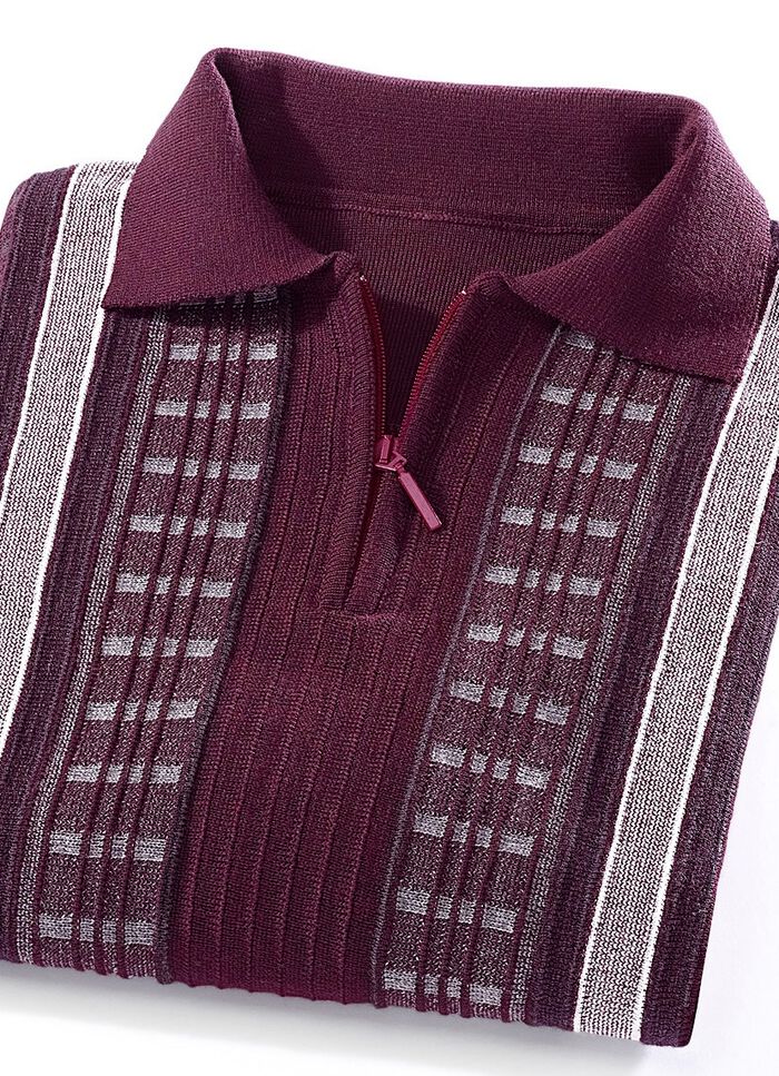Faszinierender Polopullover mit kurzem Reissverschluss BORDEAUX MELIERT