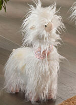 Lama mit flauschigem Kunstfell WEISS-ROSA