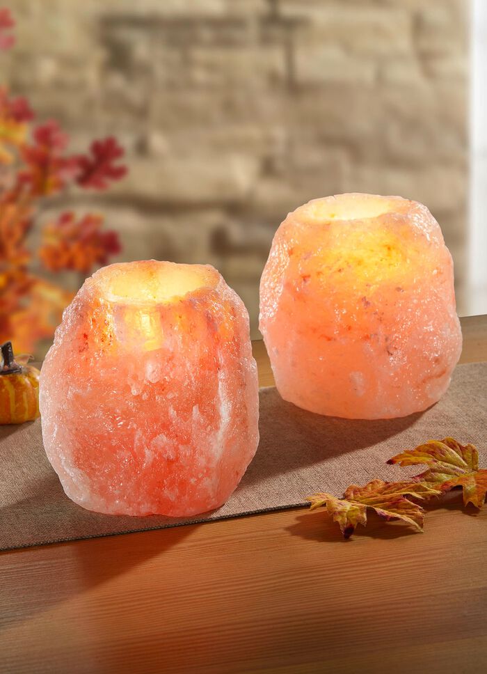 Teelichthalter Salzkristall, 2er Set 