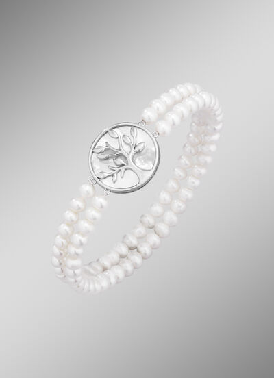 Elastisches 2-reihiges Armband mit Süsswasser-Zuchtperlen - 