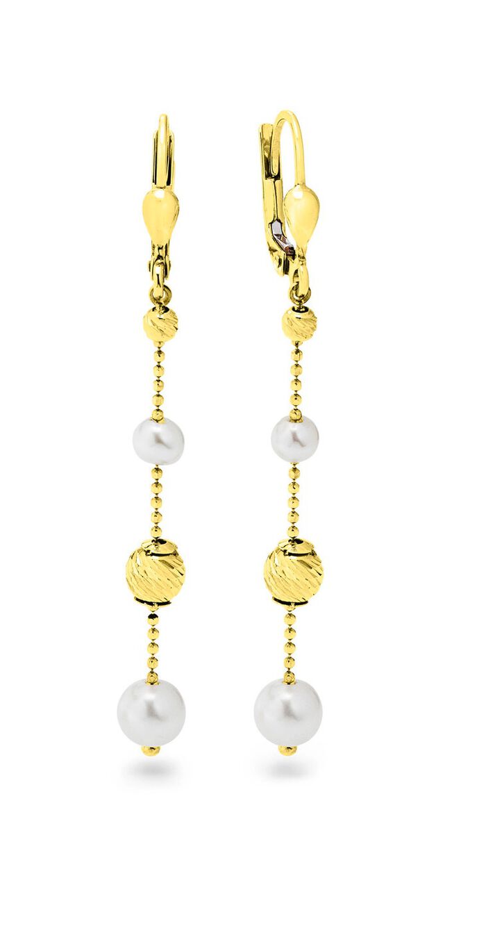Ohrringe mit S&uuml;sswasser-Zuchtperlen und Goldkugeln 