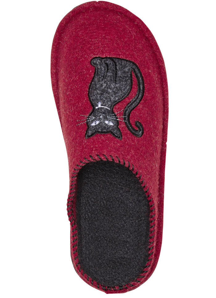 Klassiche Damen-Hausschuhe, Weite H, mit niedlicher Katzen-Applikation ROT